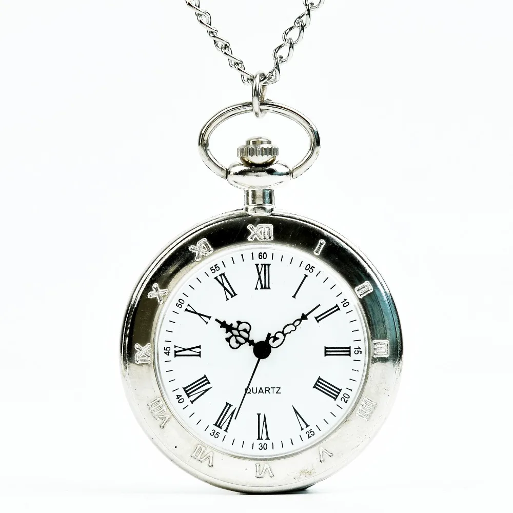 

Unique Sliver Roman Numerals Mechanical Pocket Watch Dial Men Women Chain Best Gift