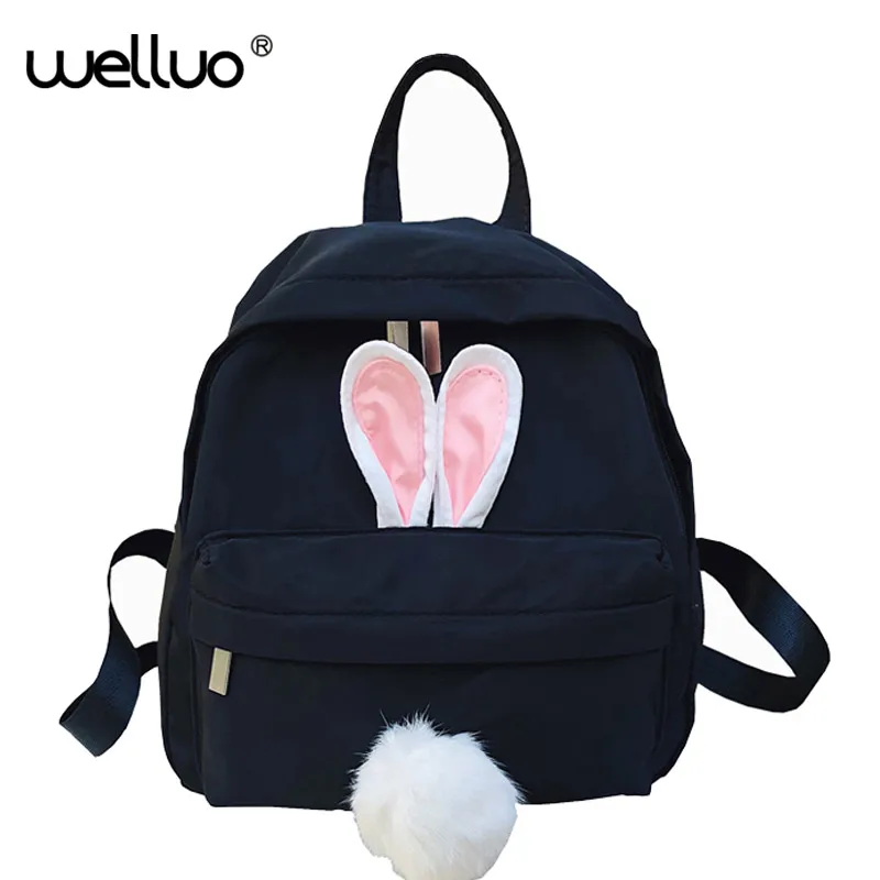 

Kids Mini Basckpacks Rabbit Ears Canvas Student School Bag Female 2018 Korean version Fur Tail Cute Small Backpack Tide XA508WB