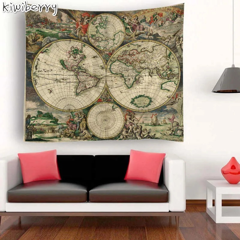 

Home Decorative Macrame Wall Hanging Mandala Tapestry World Map Scenery Printed Tapestry Rectangle Bedspread Boho Decoracion