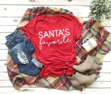 SANTA'S favorito T-shirt slogan engraçado mulheres moda festa de Natal estilo tumblr Hipster casual tumblr estética camisa vermelha t(China)