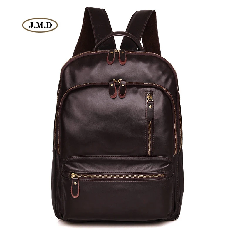 

J.M.D Simple Design Genuine Leather Chocolate Color Unisex Fashion Small Backpack Schoolbag Travel Bag Daily Rucksack 7313Q