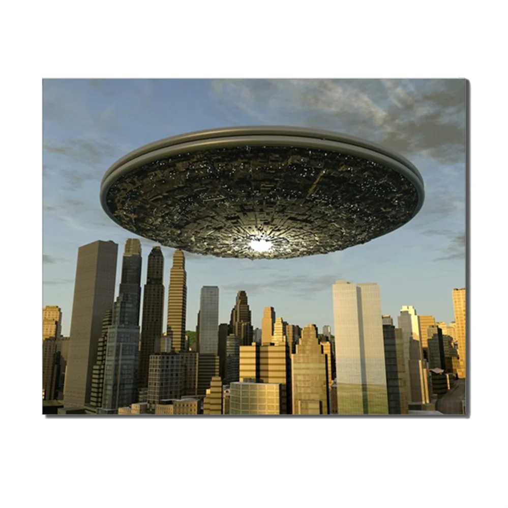 

UFO City Building Science Fiction No Frame Popular Home Decor Gift Store Office Decoration Canvas Art Paintings Abstract