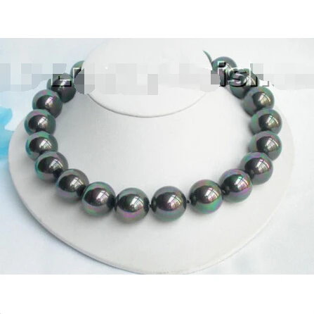 

20mm round peacock black south sea shell pearl necklace^^^@^Noble style Natural Fine jewe FREE SHIPPING