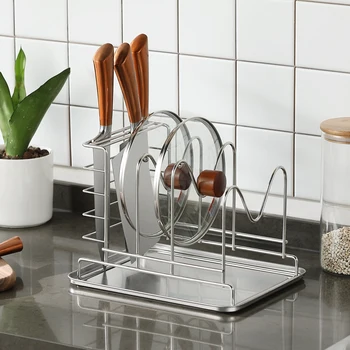 

Lechefang 304 Stainless Steel With Knife Rack, Pot Cover Rack, Kitchen Board, Cutting Board Rack, Board Shelf, Shelf, Shelf, She