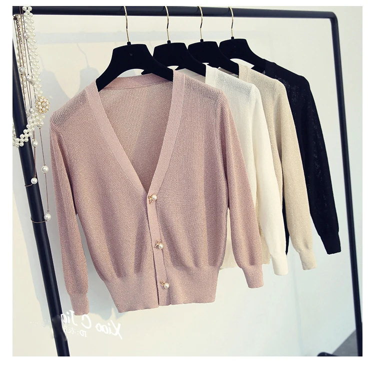 Летний вязаный кардиган, Женская куртка, короткий дизайн, тонкий свитер, 5 цветов, S, M, L, XL