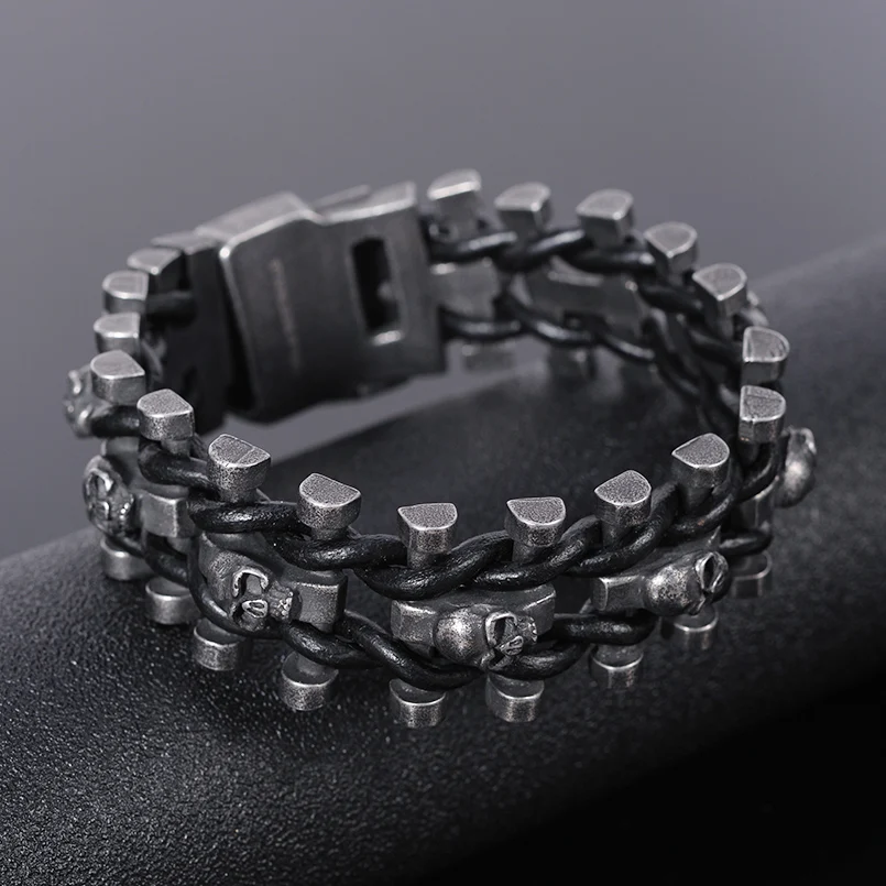 Bracciale Uomo Aperto Teschio E Ali – Polsino Gotico Punk Biker In Acciaio Inossidabile COOLSTEELANDBEYOND