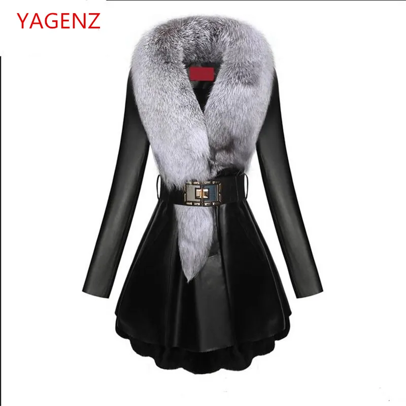 Высокое качество, зимнее пальто, женская кожаная одежда, продукт, овечья кожа, Лисий мех, воротник, пуховые перья, сохраняющие тепло, Женское пальто K2509