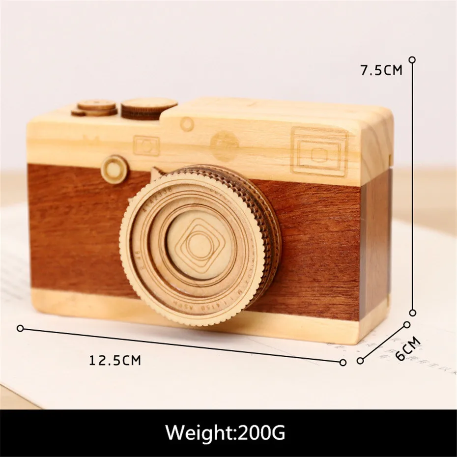 Cute Camera Music Box To Send Girls Kids Creative Wooden Mini Music Box Home Decoration Gift Birthday Daughter Christmas (4)