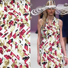 Шелк стрейч атласная шелковая ткань модный абстрактный дизайн 136 см ширина, SSC343