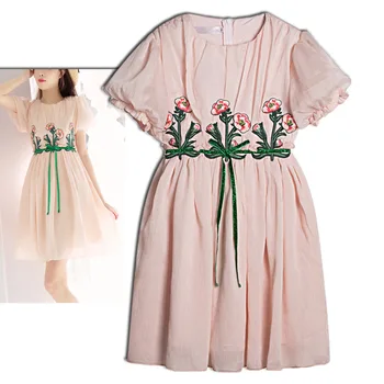 

New flower sweet minus age bitter fleabane bitter fleabane dress since the waist with short sleeves