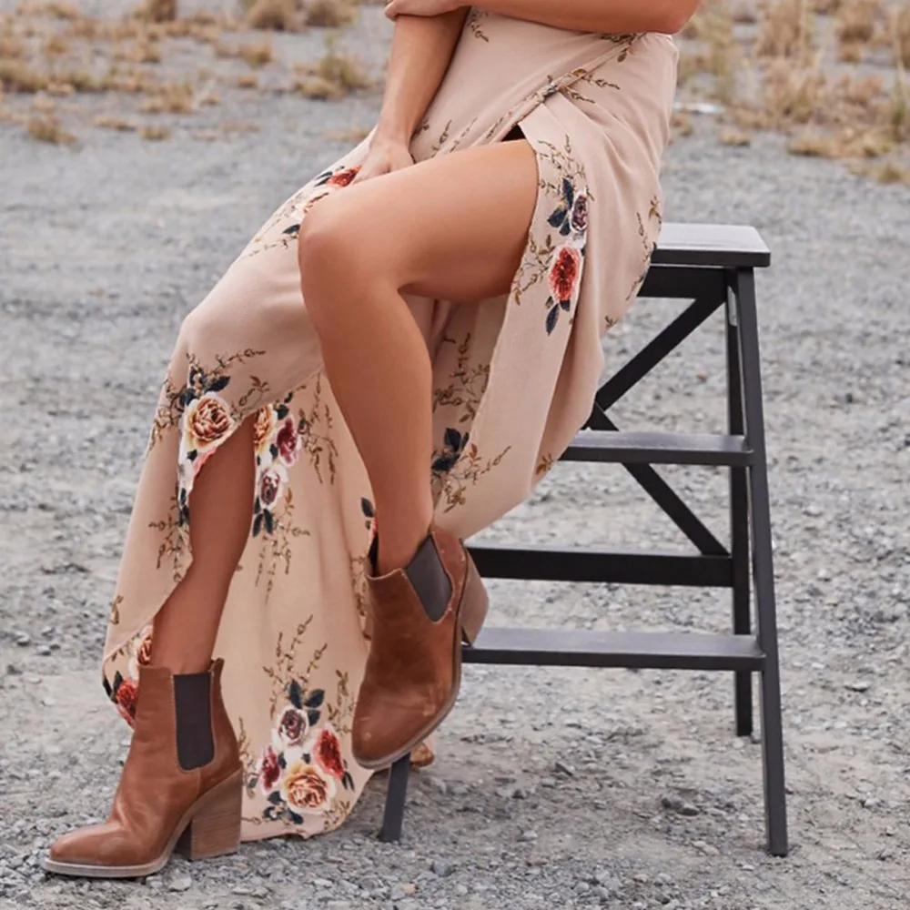 Boho High Waist Long Maxi Asymmetrical Skirt Dress_2