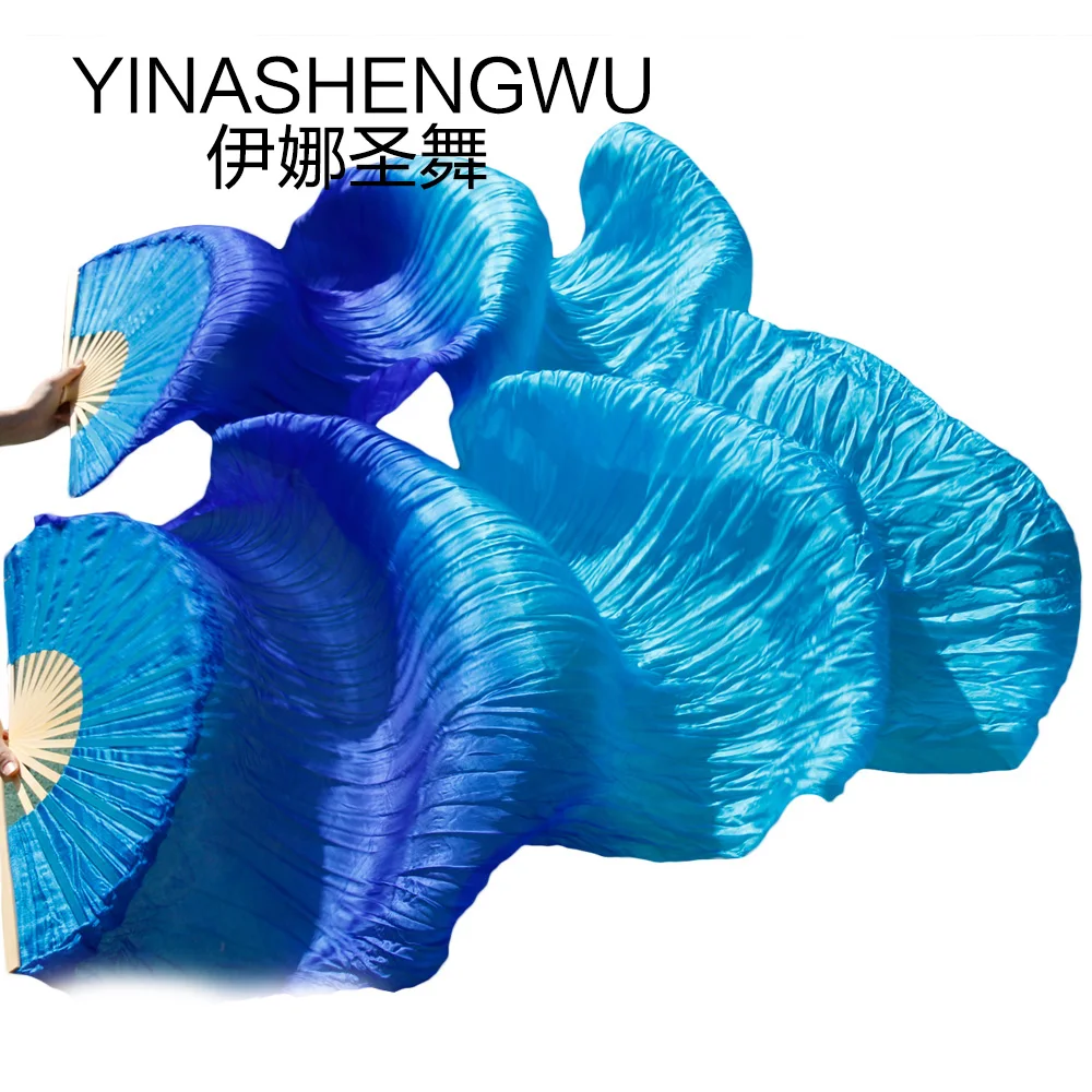 Stage Performance 100% Silk Belly Dance Fans Gradient Colour Dance Accessories Belly Dancing Silk Fans royal blue+turquoise