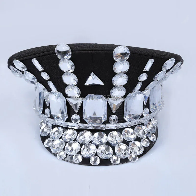 2017-Direct-Selling-Winter-Military-Hats-Gorras-New-Dance-Night-Bar-Ds-Costume-Accessories-Rhinestone-Hat