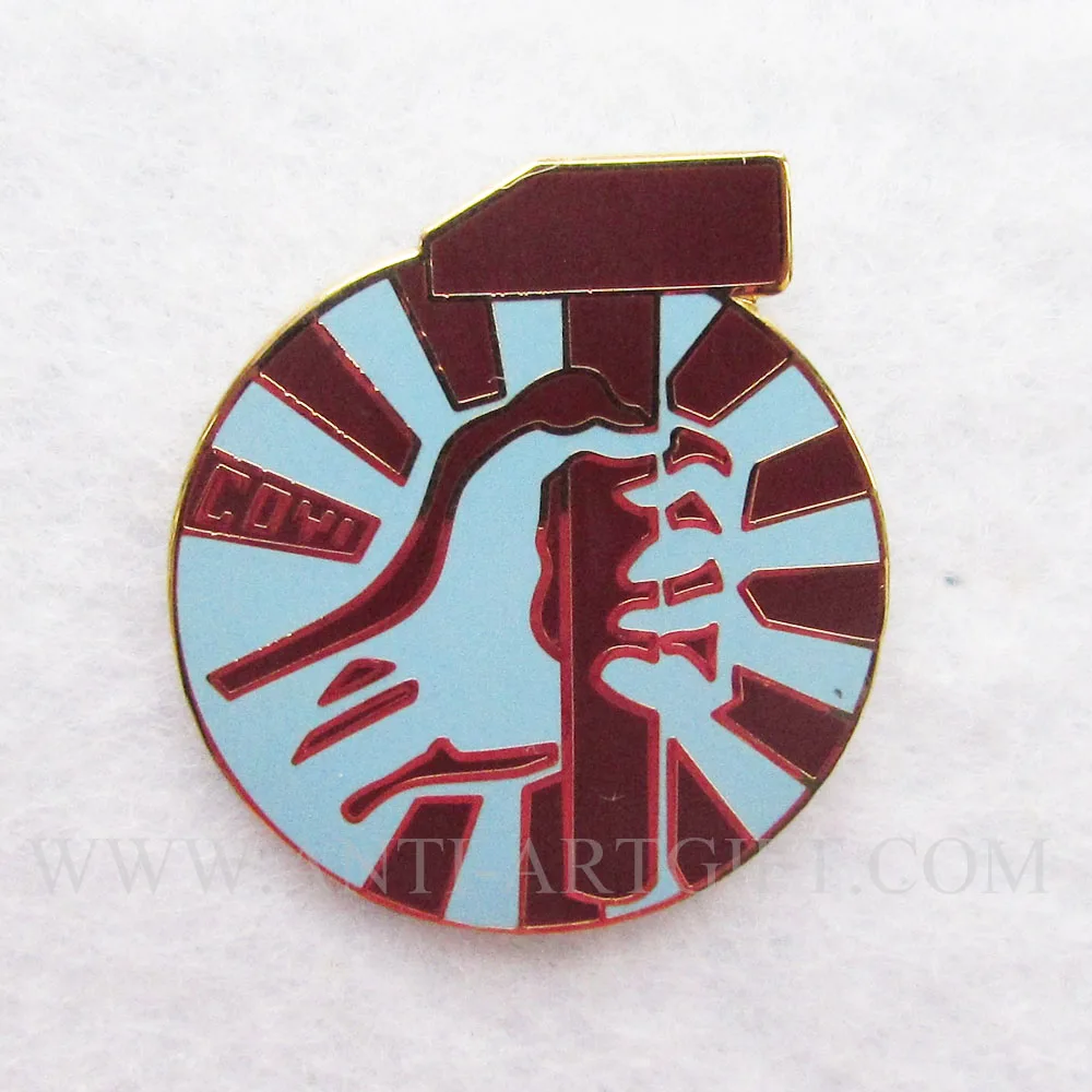 

Custom Hard enamel lapel pins cool man with gold axe round shape high quality for sports club emblems