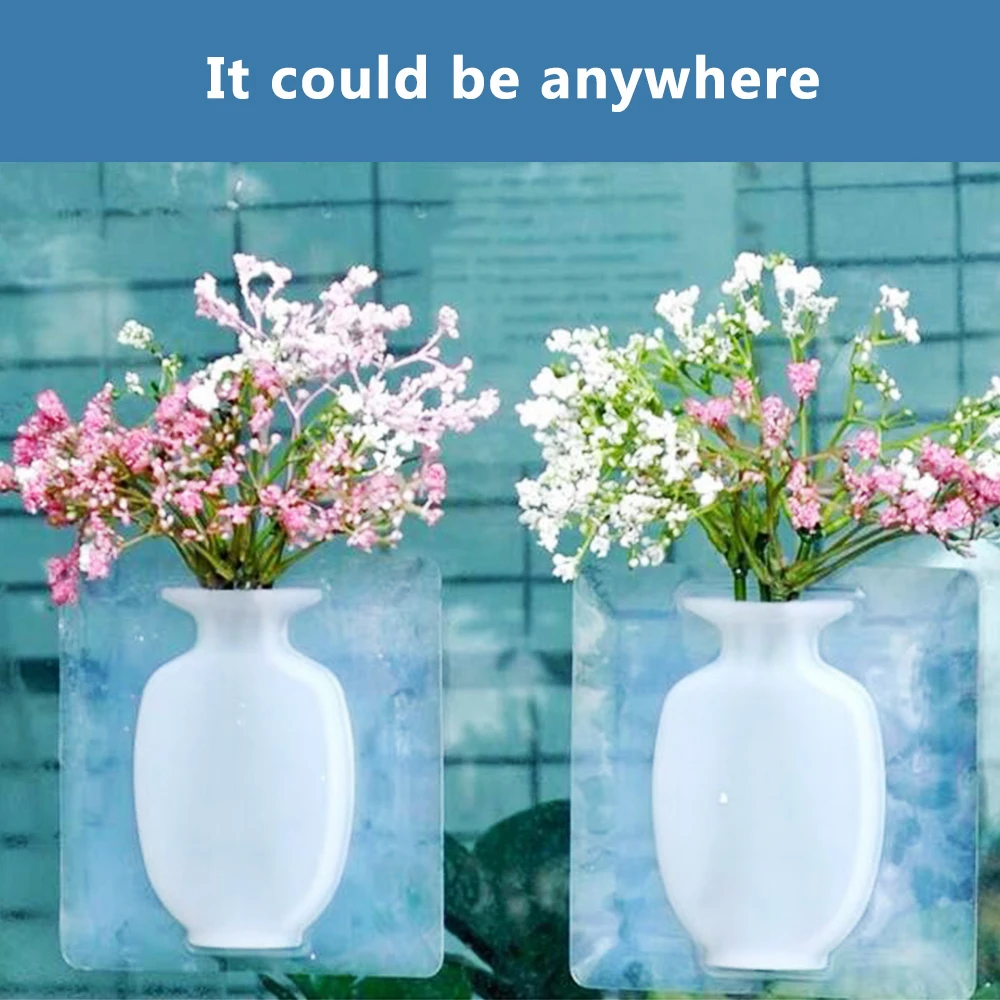 

Silicone Magic Sticky Flower Wall Vase Wall Hanging Vase Continer Floret Bottle Room Decor Funny Wall Plant Pot Bonsai Blue 3