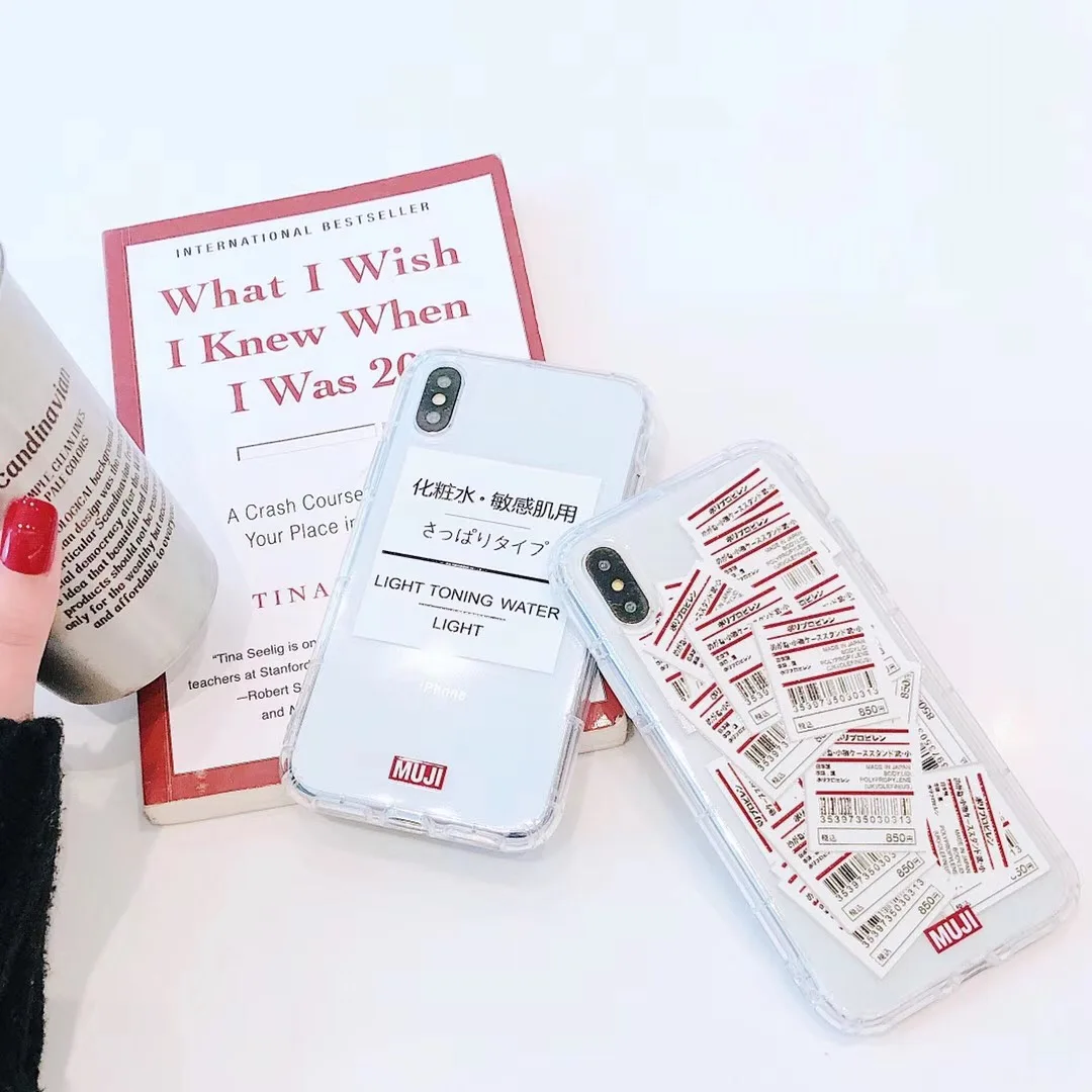 

Ins Japan simple MUJI label brand Transparent coque phone case for iPhone XR X XS MAX 7 8 6 S 6S plus clear soft tpu back cover
