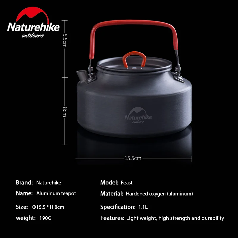 Naturehike al aire libre camping aleación de aluminio café ultraligero tetera viaje 1.1L