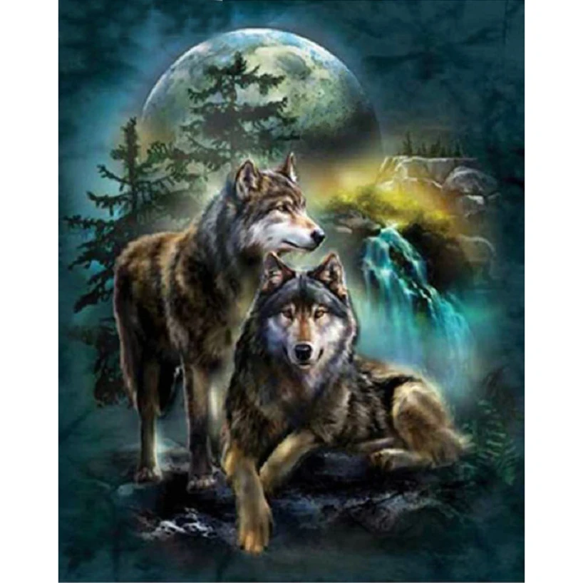 

Full Diamond Embroidery night moon with wolfs icon 5D Diy Diamond Painting Cross Stitch picture square mosaic Rhinestone new