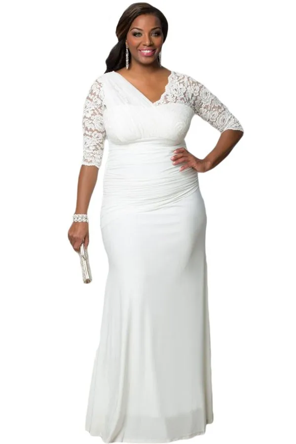 Sexy Party Dress Full Figured Womens Elegant Half Sleeves Gown Plus ...