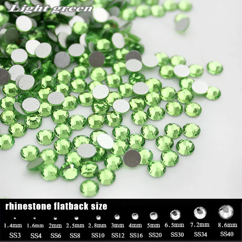 

SS3-SS34 Light green Color rhinestone for Nail Art,(288-1440pcs)/pack Flat back Non Hotfix Glue on Nail Art Rhinestones,Boutique