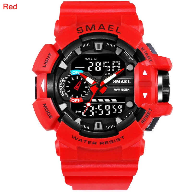 SMAEL, мужские спортивные часы, военные часы, светодиодный, кварцевые, двойной дисплей, водонепроницаемые, для спорта на открытом воздухе, мужские наручные часы, Relogio Masculino - Цвет: Red