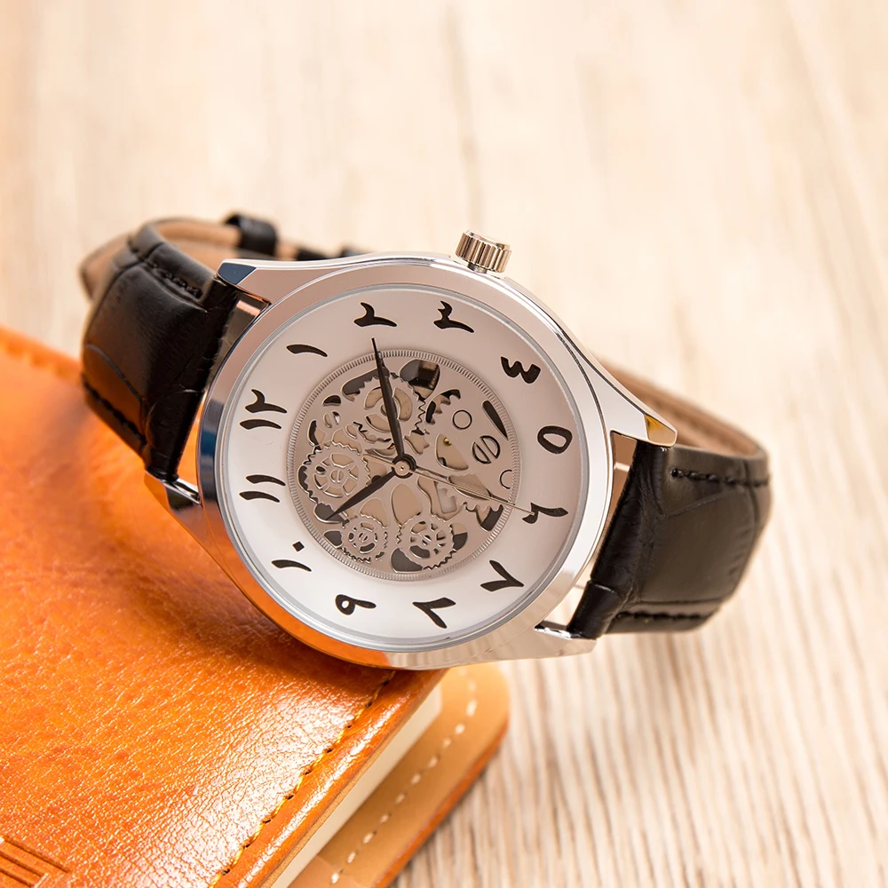 

Men Watch Montre Homme bracelet numero arabe Leather Women Watch, montre femme