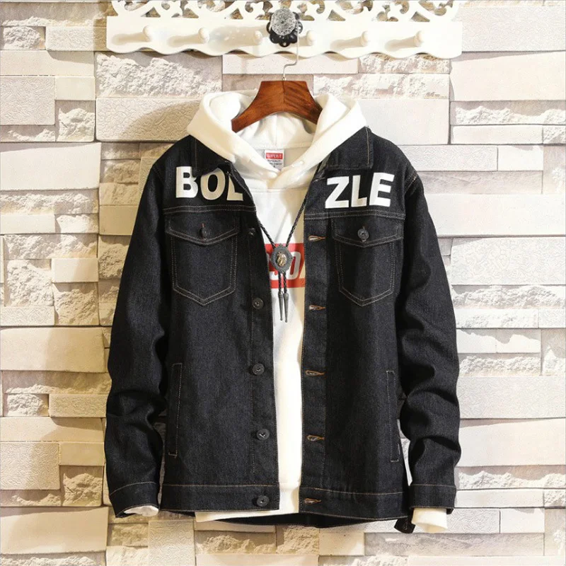 

2018 New Arrival Black Color Men Jacket Fashion Streetwear Letter Drink Printed Hip Hip Jacket Homme Punk Style Denim Jacket Men