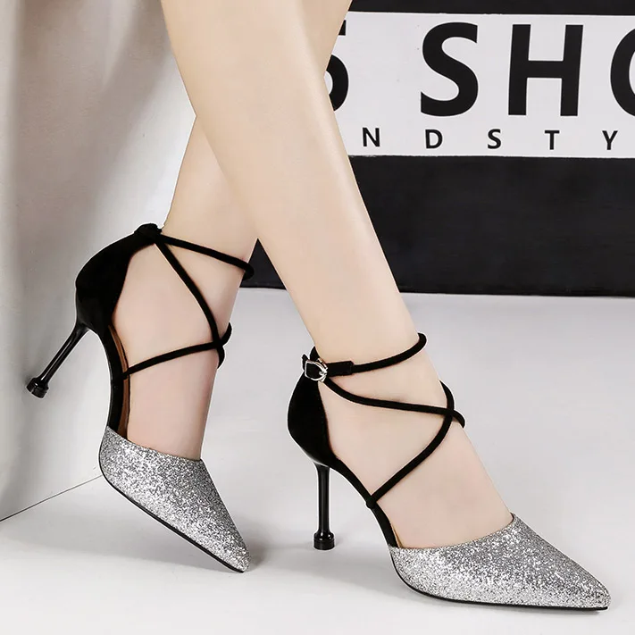 Женские летние туфли и сандалии, обувь на высоком каблуке, Женская пикантная обувь с острым носком, женские сандалии, женские туфли-лодочки на высоком каблуке - Цвет: Silver
