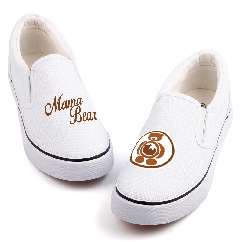 

Kawaii Parent-Child Bear Printed Low Top Women Canvas Shoes Custom Cartoon Bear Animal Graffiti Loafers Adult Lazy Shoes Slip On