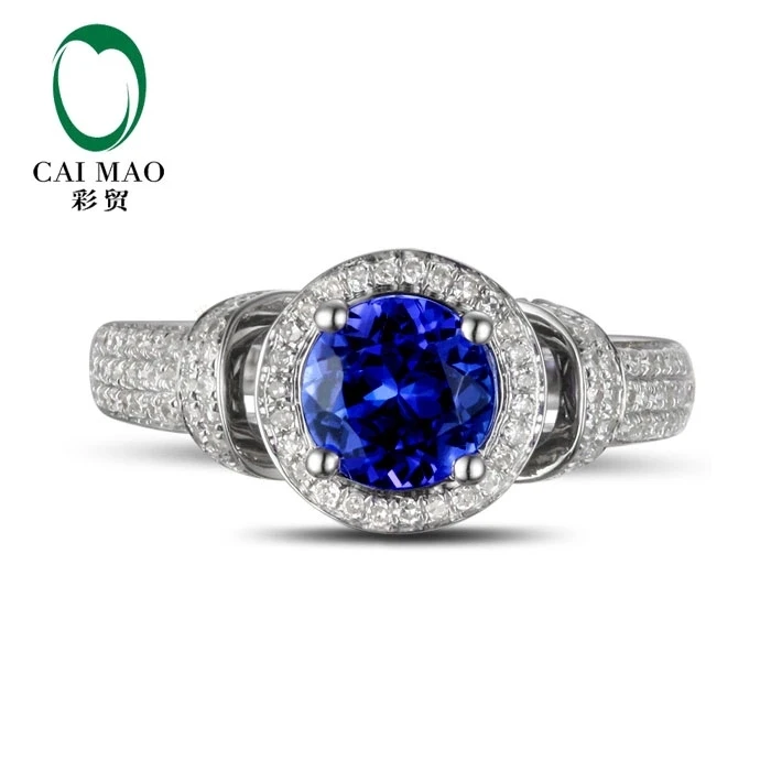 

CaiMao 18KT/750 White Gold 1.71 ct Natural IF Blue Tanzanite AAA 0.56 ct Round Cut Diamond Engagement Gemstone Ring Jewelry