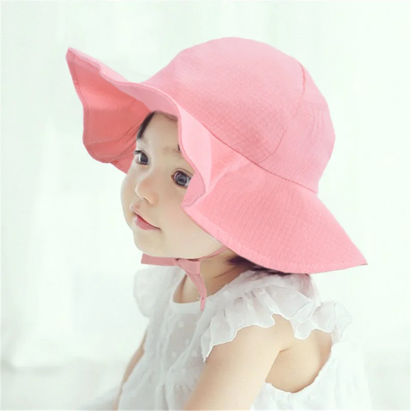 

Hot Solid Color Baby Summer Bucket Children's Summer Hat Cap Spring Fir Girls Panama Caps Sun Beach Princess Brim Sun Hats