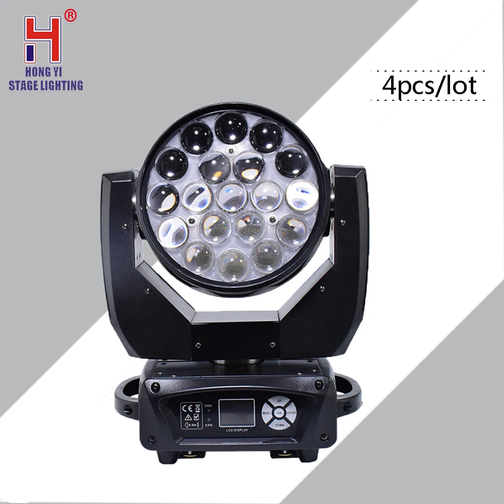 

High Quality 19x15W Osram RGBW 4in1 LED Moving Head Light Perfect Zoom Wash Moving Head DMX DJ Stage Disco Light(4pcs/lot)