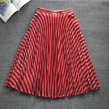 Женская красная юбка, модная плиссированная юбка в полоску, Тюлевая юбка faldas mujer moda, юбка миди