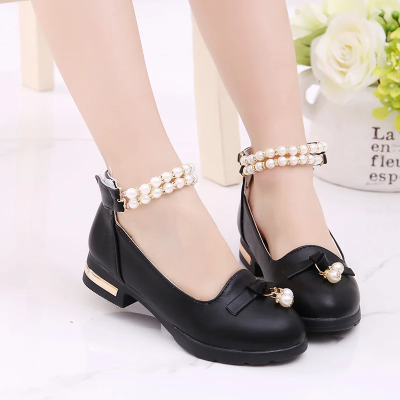 

2018 Fashion School Shoes Girls Leather Shoes Pearl For Kids Girl Wedding Shoes Childrens Princess Soft Bottom Flat Shoe Pink