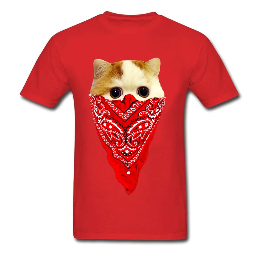 Cutest Gangster Cat Slim Fit Printed On T-Shirt Round Neck Cotton Fabric Short Sleeve Tops T Shirt for Men T Shirts Summer Fall Cutest Gangster Cat red