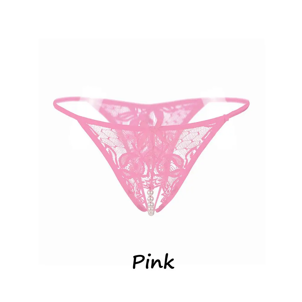 Женское сексуальное розовое нижнее белье с жемчужинами, сексуальные кружевные прозрачные трусики, Эротические трусики танга, стринги, нижнее белье с вырезами - Цвет: pink