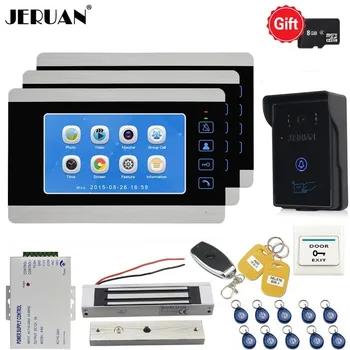

JERUAN Home 7 Inch LCD Color Video Doorbell Doorphone Voice/Video Recording Intercom System kit With Waterproof RFID Camera 1V3
