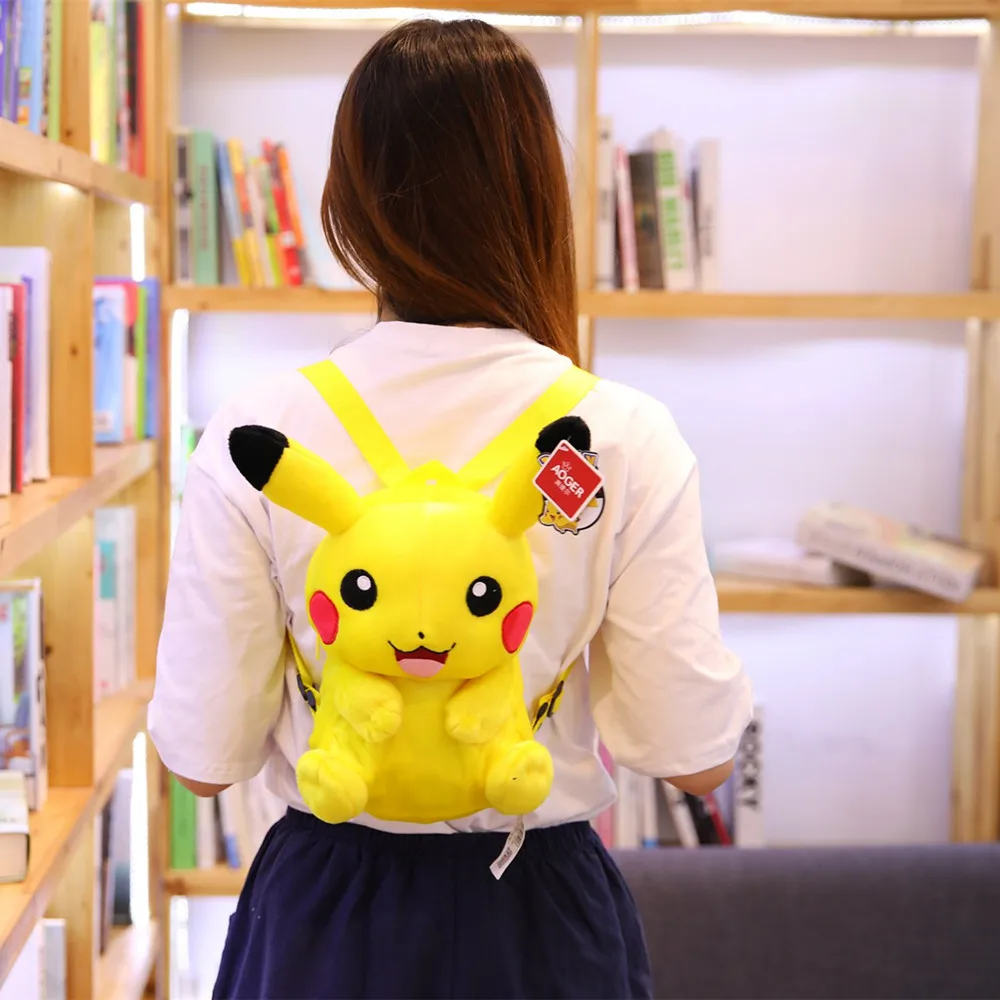 

2 Types Cartoon Pikachu adjustable Backpack kawaii plush Toy soft bag Anime coin purse shopping Kawaii Birthday gift for Kids
