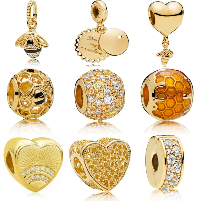 Spring Real 925 Silver Pendants Golden Bee Honey Sunshine Necklace Spring Real 925 Silver Pendants Golden Bee Honey Sunshine Necklace Pendant Charm Fit Original Pandora Bracelet Bead