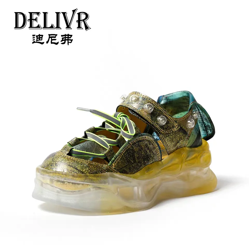 

Delivr Womans Sandals Summer Woman Shoes Leather Thick Sole Female Sandals Casual Fashion Fluorescent Sole Sandal Woman 2019 New