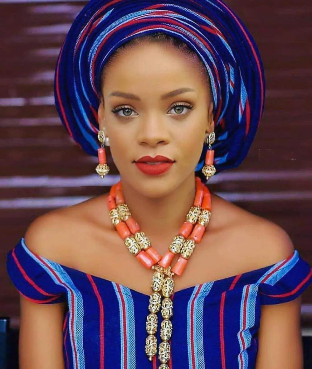 Latest Coral And Gold Traditional African Wedding Beads Jewelry Set 