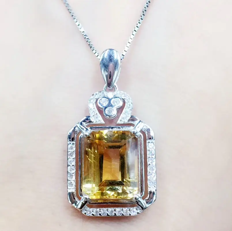 Citrine necklace pendant Free shipping Natural real cirtrine 925