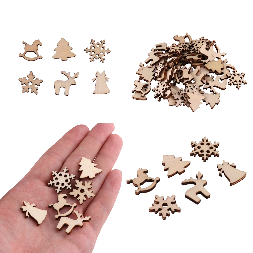

50 Pcs New Christmas Wood Chip Tree Ornaments Xmas Hanging Pendant Decor Xmas Tree Hanging Pendant Ornament Fashion DIY Craft