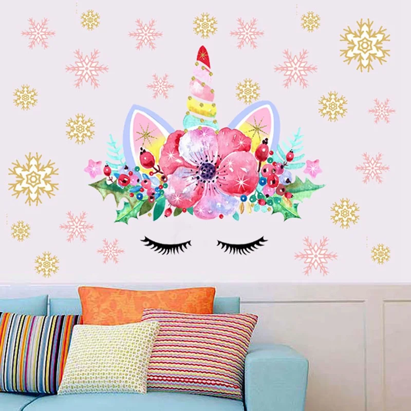Cartoon Unicorns Flower Wall Stickers Diy Stars Cute Flower Animals