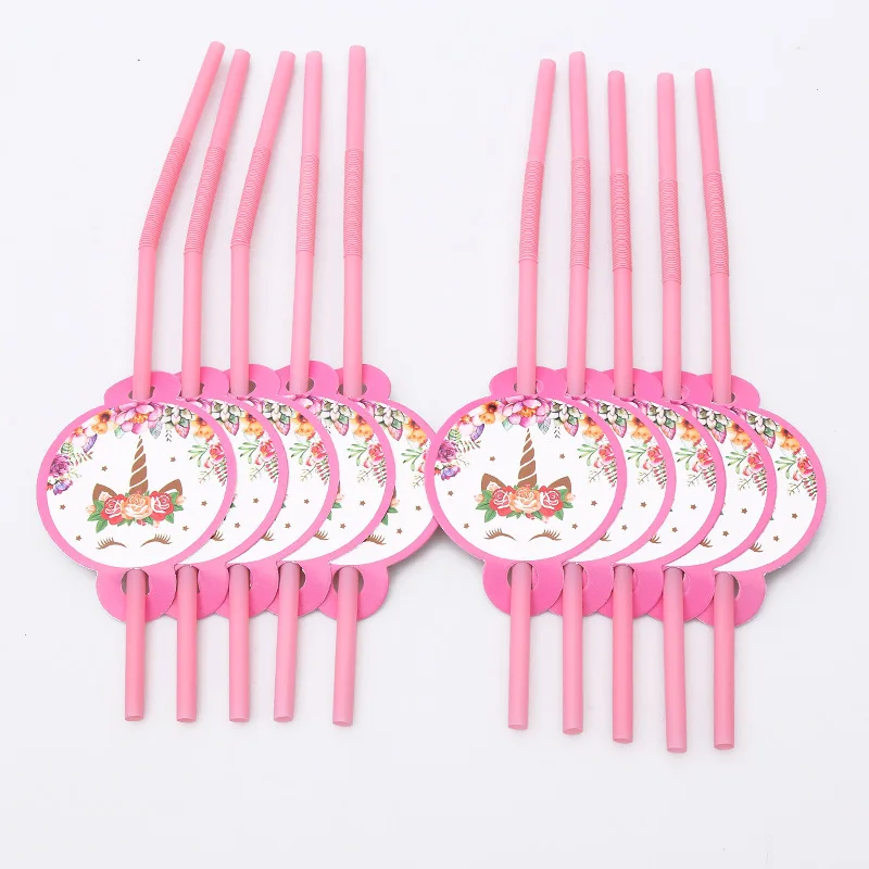 

10pcs Unicorn pink blue Paper Straws for Baby Shower Wedding Party Kids Birthday Party Decoration Supplies Paper Drinking Straws