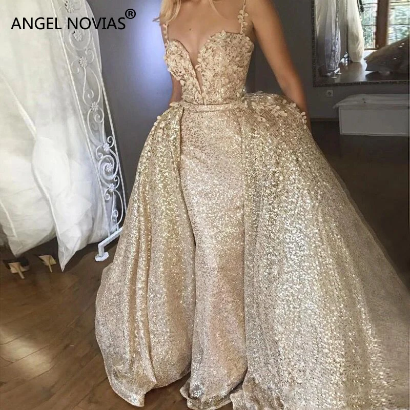 Вечернее платье ANGEL NOVIAS Long Abendkleider в арабском стиле 2018 со съемной юбкой Vestido Sirena Largo