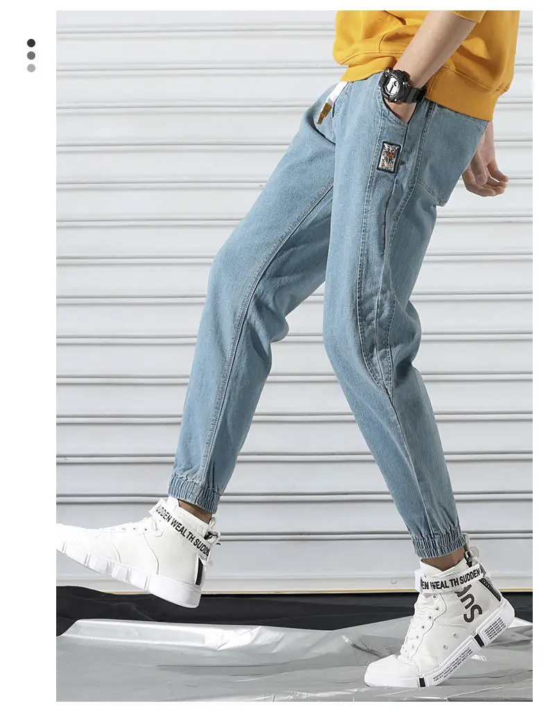 Fashion Denim Jeans Men Cotton Taper Harem Pant Cargo Male Jeans Youth Elastic Waist Stretch Trousers Quality China Brand Jeans 17