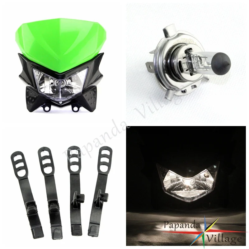 

Papanda Universal Green Dual Sport Headlight Motorcycle Motocross Head Lamp for Kawasaki KX 450 KLX110 KDX KLE KLR 250