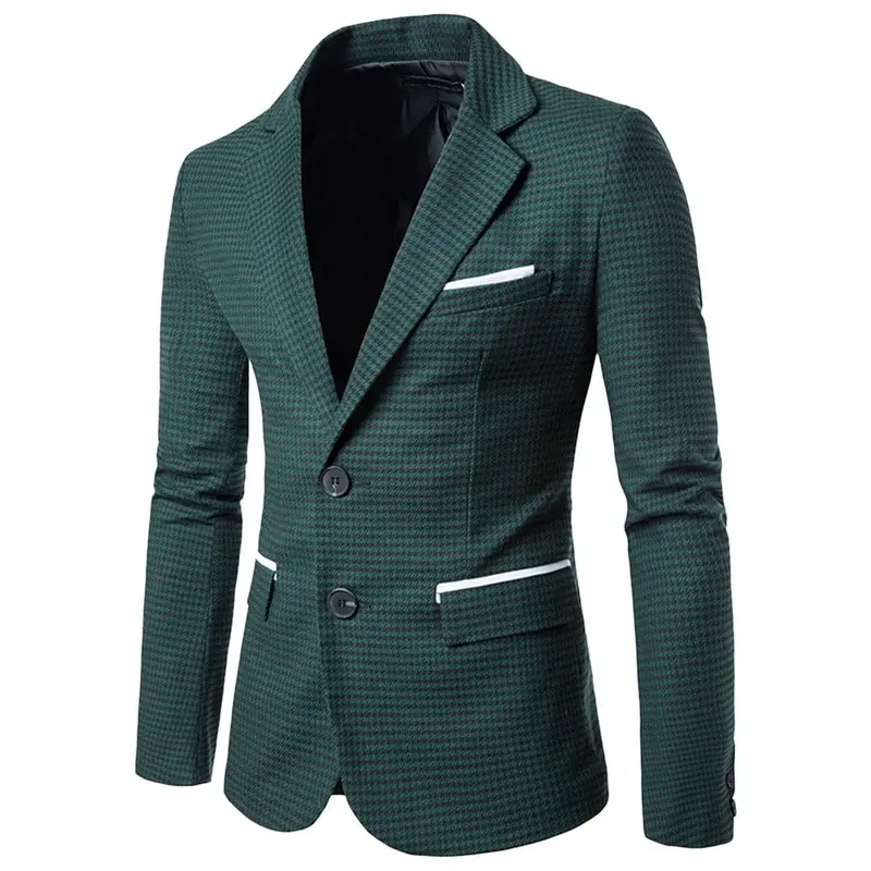 HEFLASHOR клетчатые деловые куртки для мужчин, однобортное пальто, мужской повседневный приталенный мужской костюм, куртка, Осень-зима, Hombre - Цвет: Green1