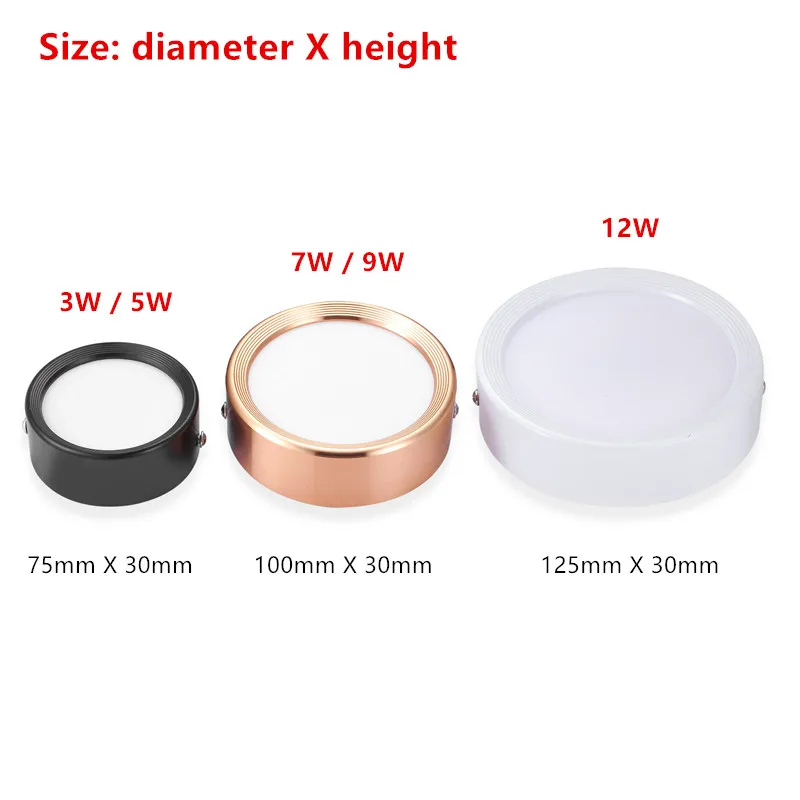 Round Surface Mounted LED Downlights 3W 5W 7W 9W 12W Mounted LED Spot Light 220V Down Light black / white / gold body